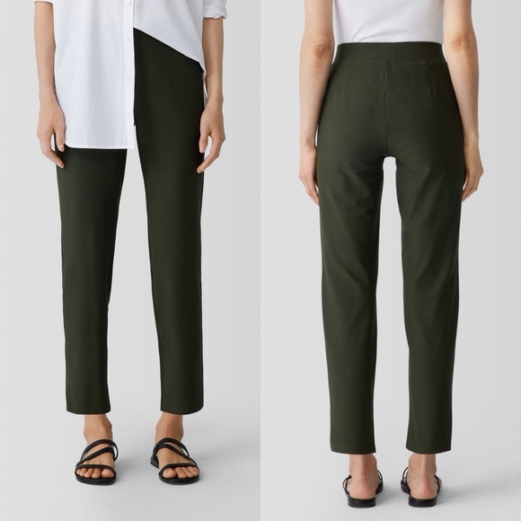NWT Eileen Fisher Olive Green Washable Stretch Crepe Pants Small S - Picture 1 of 11